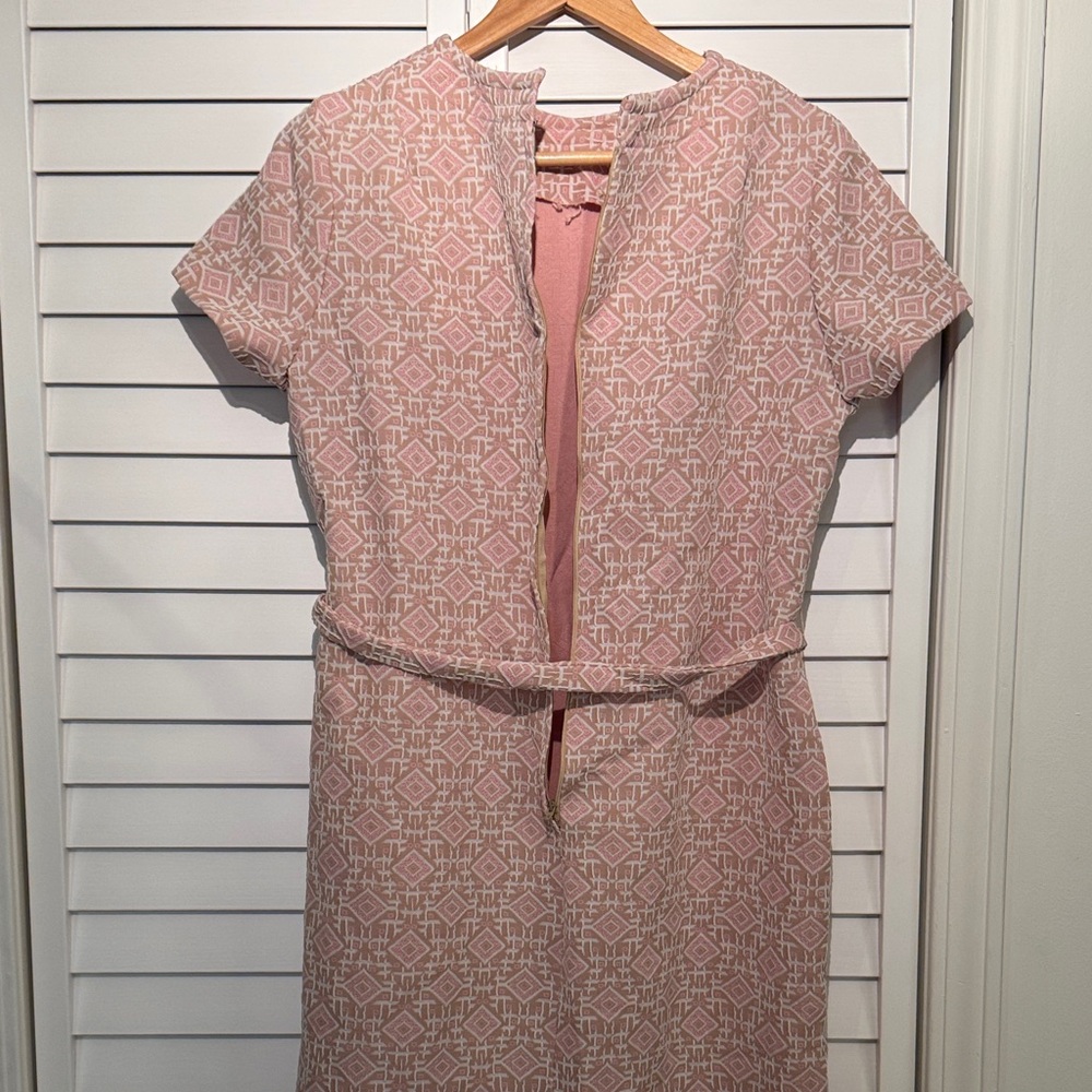 Vintage, 60’s, Pink & Taupe, Geometric-Patterned Women's Dress Double-knit poly - Picture 11 of 16